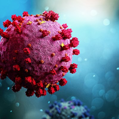 COVID-19 virus with spikes protruding 